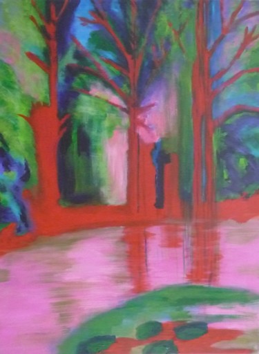 Peinture intitulée "arbres aux lianes" par Régine Ledanois, Œuvre d'art originale, Acrylique