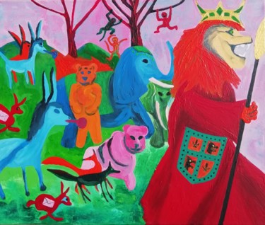 Peinture intitulée "Le lion s'en allant…" par Régine Ledanois, Œuvre d'art originale, Acrylique