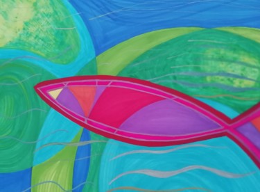 Dessin intitulée "purple fish" par Régine Ledanois, Œuvre d'art originale, Encre