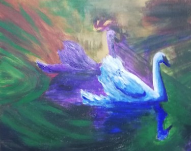 Painting titled "swans" by Régine Ledanois, Original Artwork, Acrylic