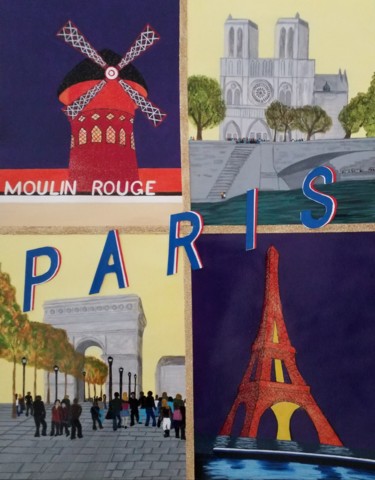 Peinture intitulée "PARIS-AFFICHE" par Régine Ledanois, Œuvre d'art originale, Acrylique