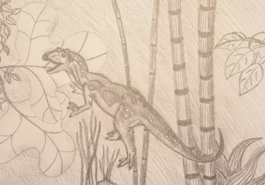 Drawing titled "dinosaure" by Régine Ledanois, Original Artwork, Pencil