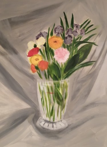 Painting titled "Quelques fleurs" by Régine Ledanois, Original Artwork, Acrylic