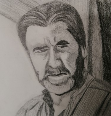 Drawing titled "Éric Cantona" by Régine Ledanois, Original Artwork, Pencil