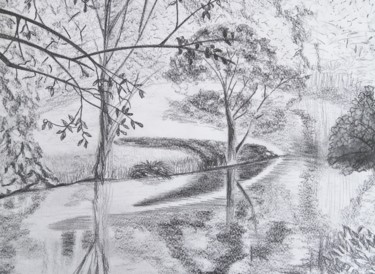 Dessin intitulée "Promenade au champ…" par Régine Ledanois, Œuvre d'art originale, Crayon