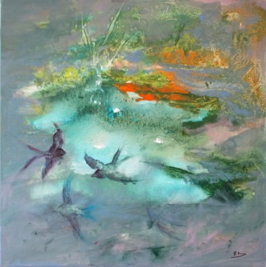 Картина под названием "l'île aux hirondell…" - Navema, Подлинное произведение искусства, Акрил Установлен на Деревянная рама…