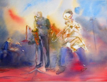 Painting titled "Scène de Jazz II" by Navema, Original Artwork, Watercolor