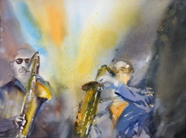 Peinture intitulée "Scène de jazz I" par Navema, Œuvre d'art originale, Aquarelle