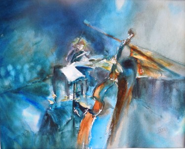 Картина под названием "Scène de jazz IV" - Navema, Подлинное произведение искусства, Акварель