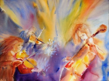 Painting titled "Musique en Irlande" by Navema, Original Artwork, Watercolor