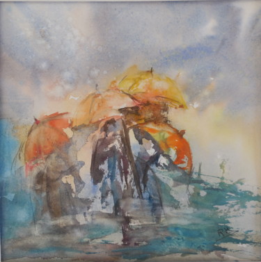 Painting titled "Les ombrelles I" by Navema, Original Artwork, Watercolor