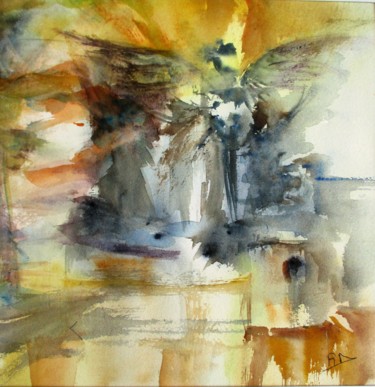 Peinture intitulée "l'envol de la statue" par Navema, Œuvre d'art originale, Aquarelle