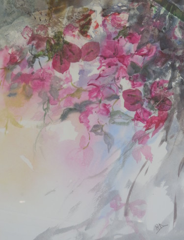 Painting titled "Les bougainvillées" by Navema, Original Artwork, Watercolor