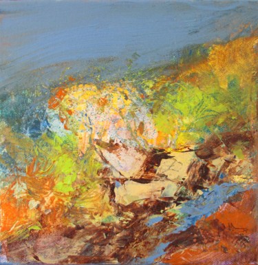 Painting titled "Paysage I" by Navema, Original Artwork, Acrylic Mounted on Wood Stretcher frame