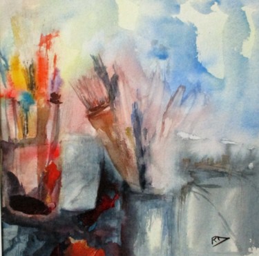 Painting titled "A l'atelier" by Navema, Original Artwork, Watercolor