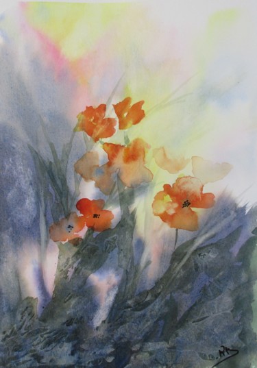 Peinture intitulée "Fleurs en lumière" par Navema, Œuvre d'art originale, Aquarelle