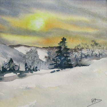 Painting titled "paysage de neige II" by Navema, Original Artwork, Watercolor