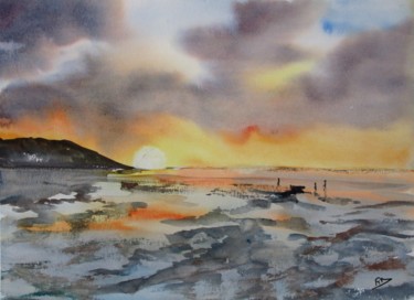 Painting titled "Coucher de soleil I…" by Navema, Original Artwork, Watercolor