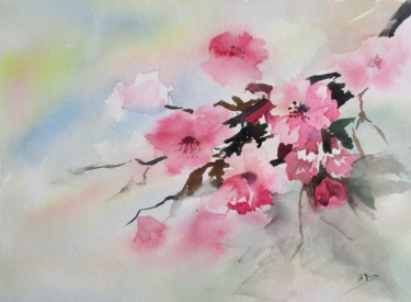 Painting titled "fleurs de cerisier…" by Navema, Original Artwork, Watercolor
