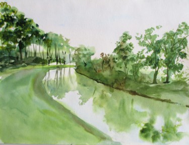 Painting titled "Canal du midi au pr…" by Navema, Original Artwork, Watercolor
