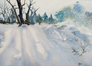 Painting titled "Paysage de neige III" by Navema, Original Artwork, Watercolor