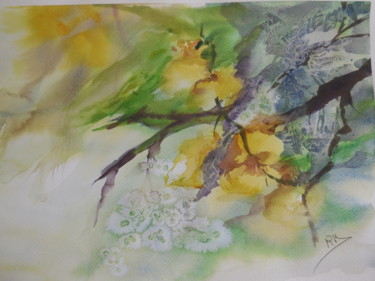 Painting titled "Orchidées jaunes" by Navema, Original Artwork, Watercolor Mounted on Other rigid panel