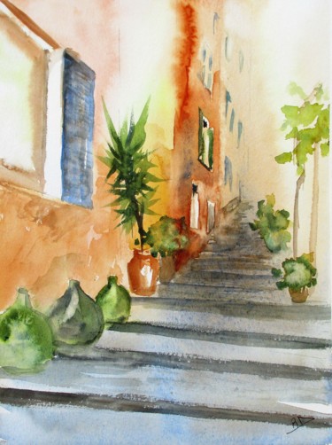 Painting titled "Rue de Monterosso I" by Navema, Original Artwork, Watercolor