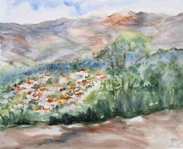 Painting titled "Village corse" by Navema, Original Artwork, Watercolor