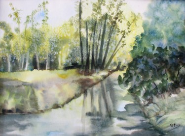 Peinture intitulée "Rivière de l'Oise" par Navema, Œuvre d'art originale, Aquarelle