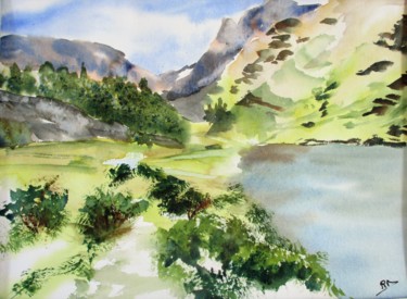 Painting titled "Lac de Nino IV" by Navema, Original Artwork, Watercolor