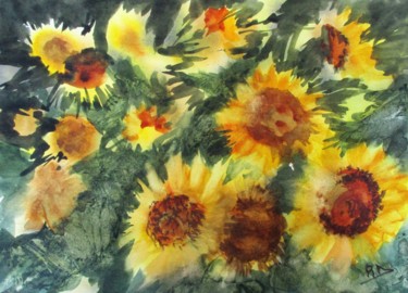 Peinture intitulée "les tournesols" par Navema, Œuvre d'art originale, Aquarelle