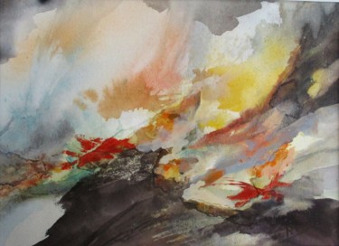 Peinture intitulée "Les volcans" par Navema, Œuvre d'art originale, Aquarelle
