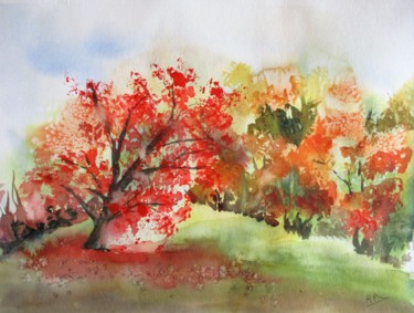 Painting titled "Couleurs d'automne I" by Navema, Original Artwork, Watercolor