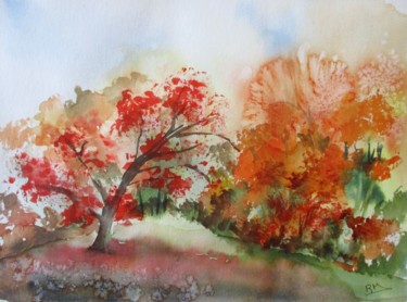 Painting titled "couleurs d'automne…" by Navema, Original Artwork, Watercolor