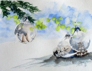 Peinture intitulée "Boules de Noël tran…" par Navema, Œuvre d'art originale, Aquarelle