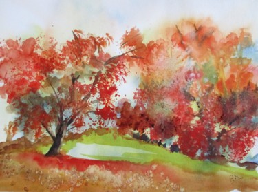 Pintura intitulada "couleurs d'automne…" por Navema, Obras de arte originais, Aquarela