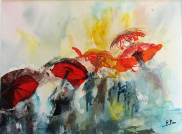 Malerei mit dem Titel "Danse des ombrelles" von Navema, Original-Kunstwerk, Aquarell