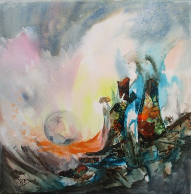Pintura intitulada "Dans ma bulle" por Navema, Obras de arte originais, Aquarela