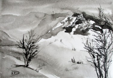 Painting titled "Paysage enneigé" by Navema, Original Artwork, Ink