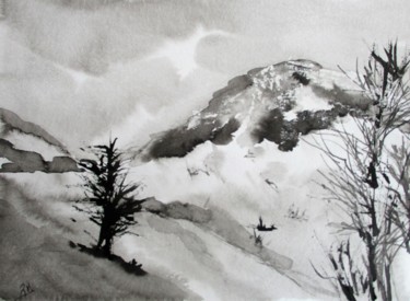 Painting titled "Paysage enneigé II" by Navema, Original Artwork, Ink