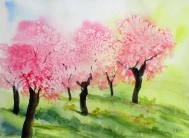 Painting titled "Printemps en fleurs…" by Navema, Original Artwork, Watercolor