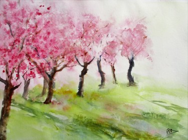 Painting titled "Printemps en fleurs…" by Navema, Original Artwork, Watercolor