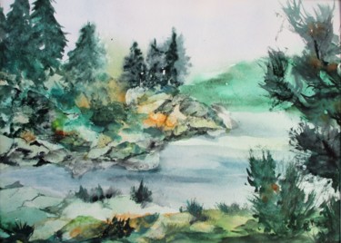 Malerei mit dem Titel "Lac de Bouillouses" von Navema, Original-Kunstwerk, Aquarell