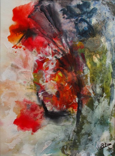 Peinture intitulée "L'hibiscus" par Navema, Œuvre d'art originale, Aquarelle