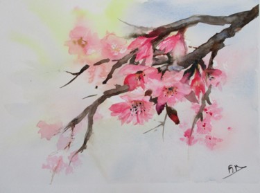 Painting titled "Fleurs de cerisier…" by Navema, Original Artwork, Watercolor
