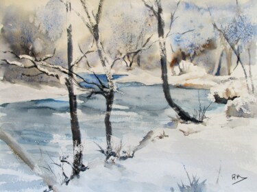 绘画 标题为“Gardon sous la neige” 由Navema, 原创艺术品, 水彩