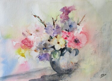 Painting titled "Bouquet rond" by Navema, Original Artwork, Watercolor