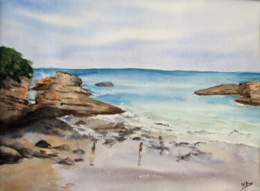 Painting titled "Plage de Biarritz" by Navema, Original Artwork, Watercolor