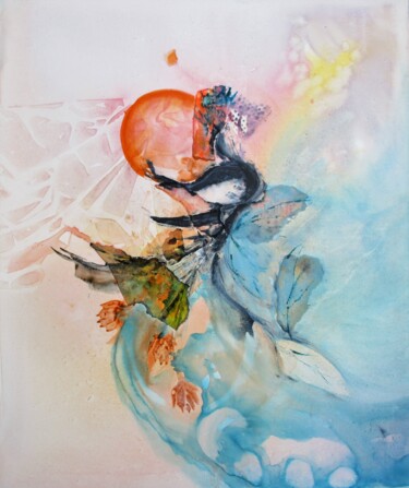 Painting titled "Lumière de vie" by Navema, Original Artwork, Watercolor Mounted on Wood Stretcher frame