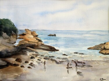 Painting titled "Plage de Biarritz II" by Navema, Original Artwork, Watercolor